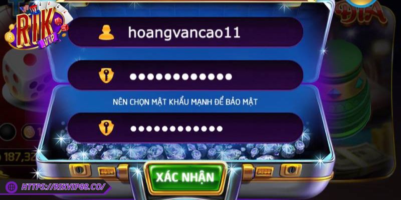 Đăng ký Rikvip 2 Cần nhập tên tài khoản và mật khẩu